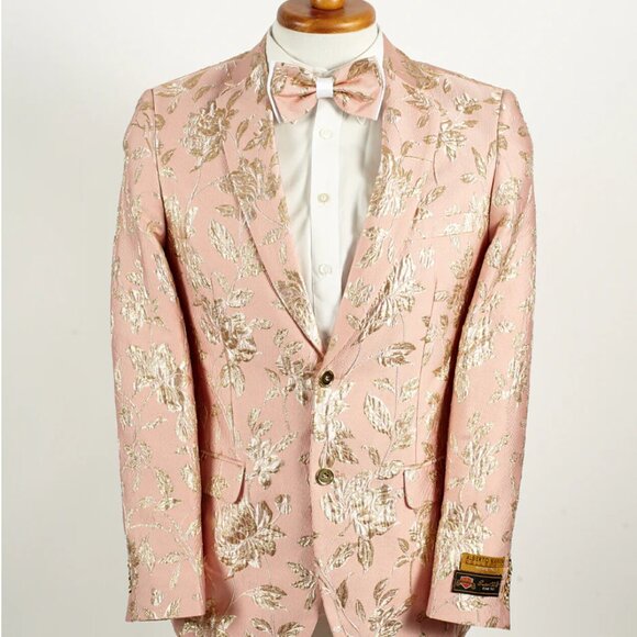 Mens 2 Button Light Pink & Gold Foil Floral Paisley Blazer - Picture 1 of 2